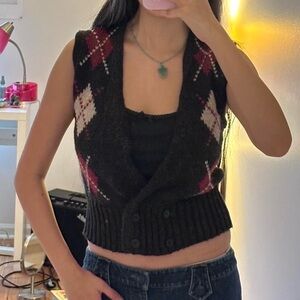 Dark brown argyle sweater vest